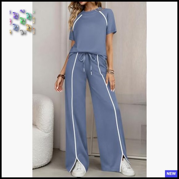 Casual Two Piece Lounge Set Wide Leg Pants Oversized Chic Summer Outfits - Picture 4 of 7